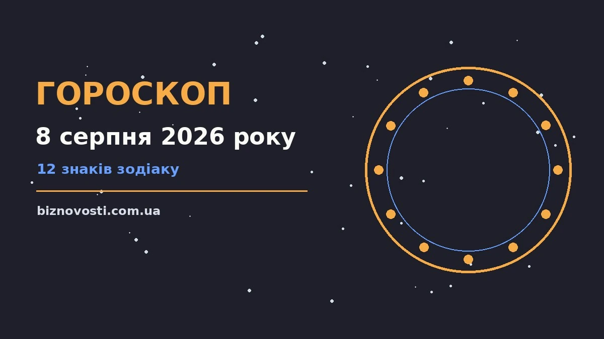 Зодіакальні знаки на тлі зоряного неба, гороскоп на 8 серпня 2026 року
