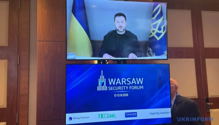 Володимир Зеленський під час відеозвернення на Варшавському безпековому форумі 12 жовтня 2026 року